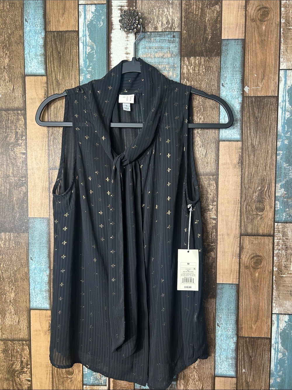 a new day Black Sleeveless Tie-Neck Camisole with Gold Metallic Stars